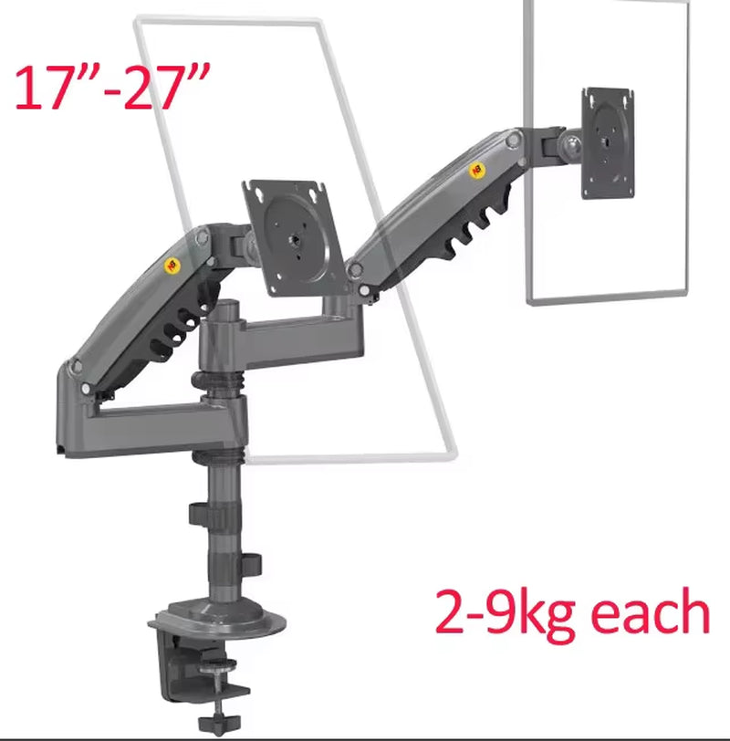 NB H180 17"-27" 22"-32"Double Monitor Desk Holder Arm Gas Spring Full Motion LCD TV Mount 2-9Kg 2-12Kg Dual Arm Clamp Bracket