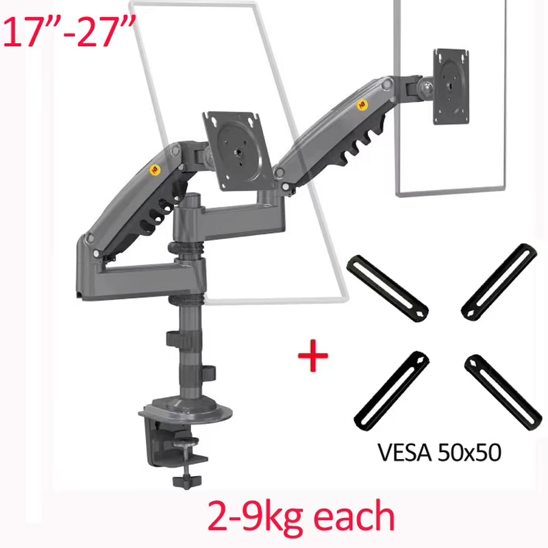 NB H180 17"-27" 22"-32"Double Monitor Desk Holder Arm Gas Spring Full Motion LCD TV Mount 2-9Kg 2-12Kg Dual Arm Clamp Bracket