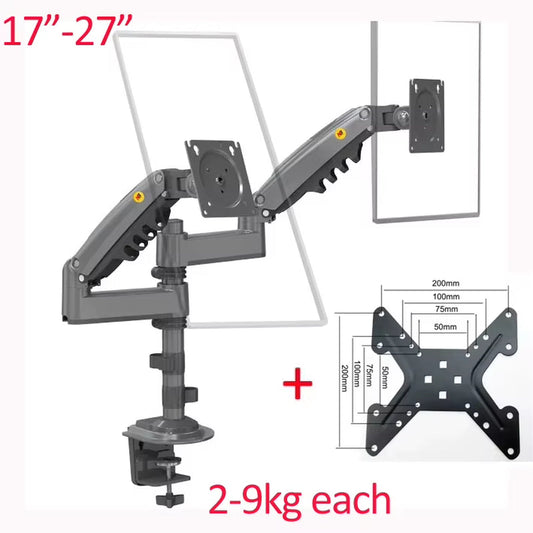 NB H180 17"-27" 22"-32"Double Monitor Desk Holder Arm Gas Spring Full Motion LCD TV Mount 2-9Kg 2-12Kg Dual Arm Clamp Bracket