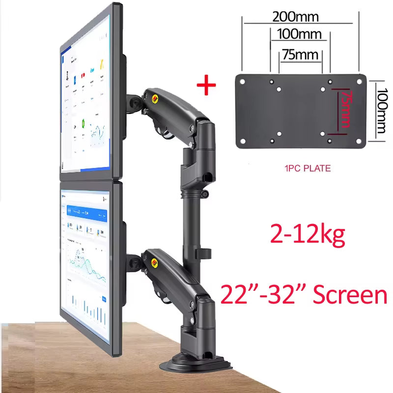 NB H180 17"-27" 22"-32"Double Monitor Desk Holder Arm Gas Spring Full Motion LCD TV Mount 2-9Kg 2-12Kg Dual Arm Clamp Bracket